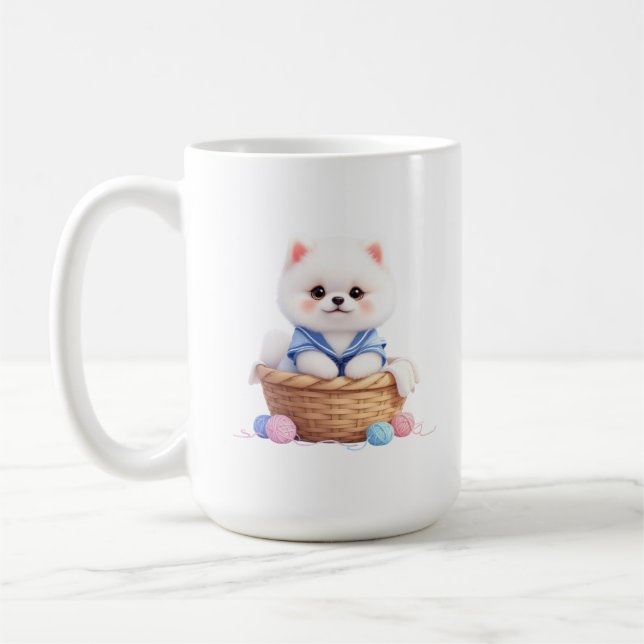 Cute Puppy in Basket Mug Kaffemugg (Vänster)