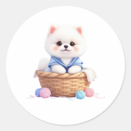 Cute Puppy in Basket Sticker Runt Klistermärke