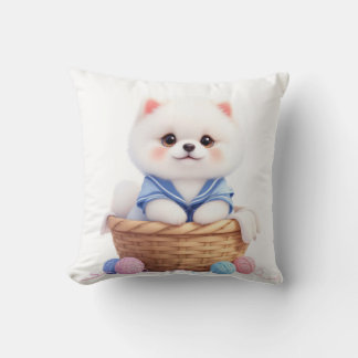Cute Puppy in Basket Throw Pillow Kudde