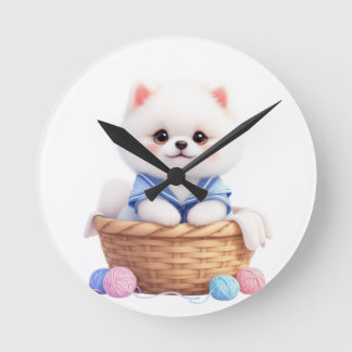 Cute Puppy in Basket Wall Clock Rund Klocka