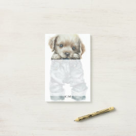Cute Puppy in Jeans Art Monogram Post-it Block