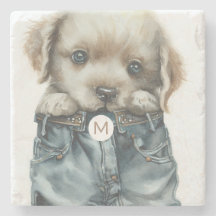 Cute Puppy in Jeans Art Monogram