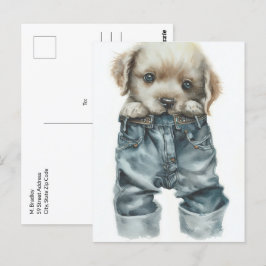 Cute Puppy in Jeans Art Vykort