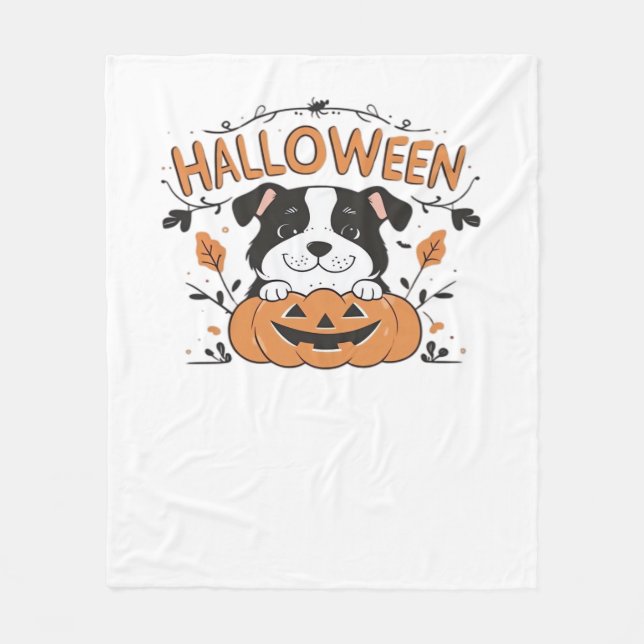 Cute Puppy in Pumpkin - Halloween Hund Illustratio Fleecefilt (Framsidan)