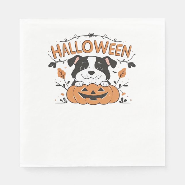 Cute Puppy in Pumpkin - Halloween Hund Illustratio Pappersservett (Framsidan)