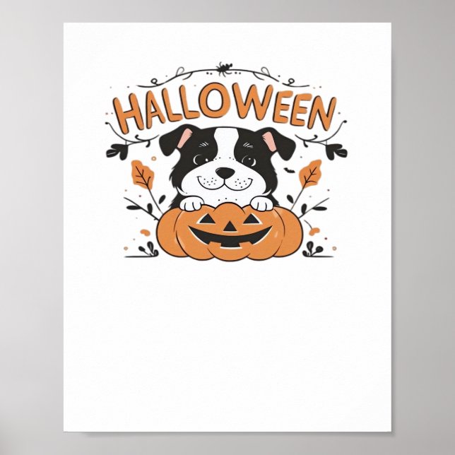 Cute Puppy in Pumpkin - Halloween Hund Illustratio Poster (Framsidan)