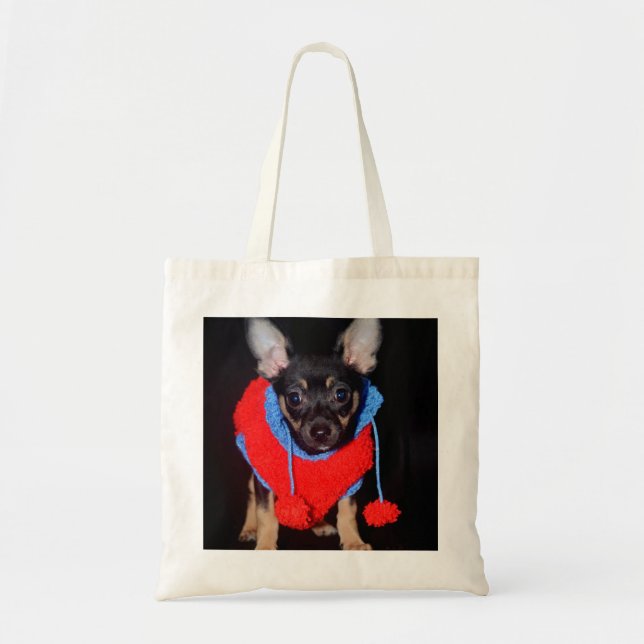 Cute Puppy in Red Wool Sweater Tygkasse (Framsidan)