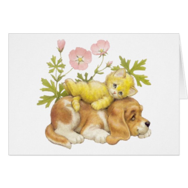 Cute Puppy & Kitten Hälsningskort (Framsidan Horizontal)