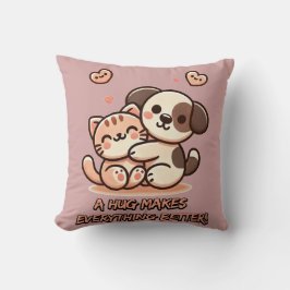 Cute Puppy & Kitten Hug - Adsible Kawaii Design Kudde