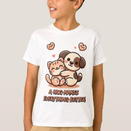 Cute Puppy & Kitten Hug - Adsible Kawaii Design T Shirt