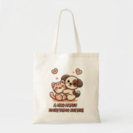 Cute Puppy & Kitten Hug - Adsible Kawaii Design Tygkasse