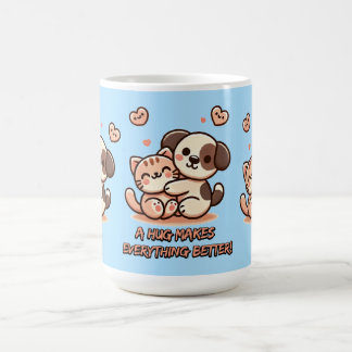 Cute Puppy & Kitten Hug Kaffemugg