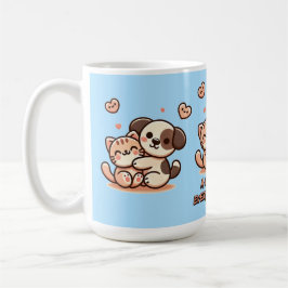 Cute Puppy & Kitten Hug Kaffemugg