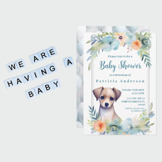 Cute Puppy Light Brown Boy Shower Inbjudningar