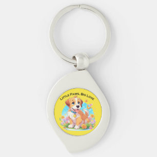 Cute Puppy Little Tassar Big Kärlek Swirl Silverfärgad Nyckelring