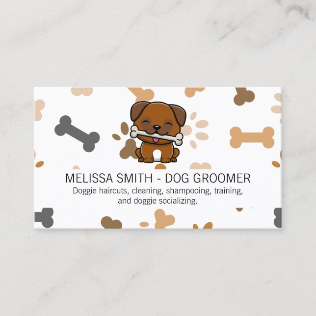 Cute Puppy-Logotyp | Hund Bone och Tass Visitkort (Framsida)