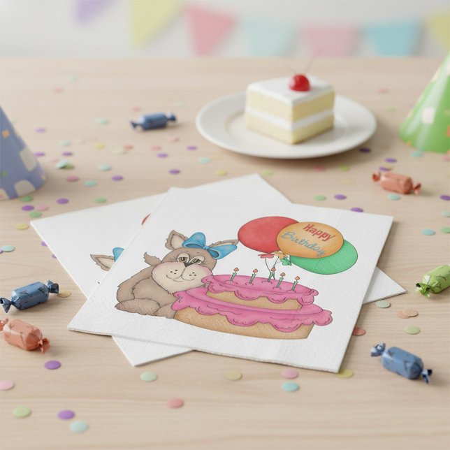 Cute Puppy med ballonger och kummel från grattis p Pappersservett (Skapare uppladdad)