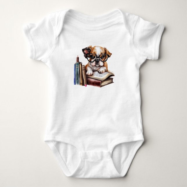 Cute Puppy med Bokar T Shirt (Framsida)
