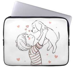 Cute Puppy med Lycklig Kid Tecknad Laptop Fodral