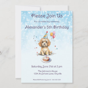 Cute Puppy med Party Hat Birthday Inbjudningar