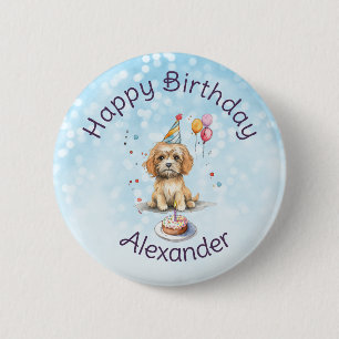 Cute Puppy med Party Hat Birthday Knapp
