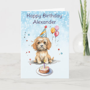 Cute Puppy med Party Hat Birthday Kort