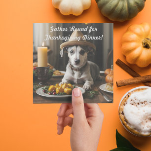 Cute Puppy med Pilgrim Hat Thanksgiving Middag Inbjudningar