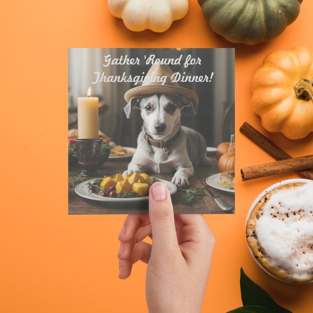 Cute Puppy med Pilgrim Hat Thanksgiving Middag Inbjudningar (Skapare uppladdad)