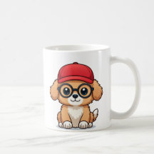 Cute Puppy med Red Cap och Glass | Tecknad hund
