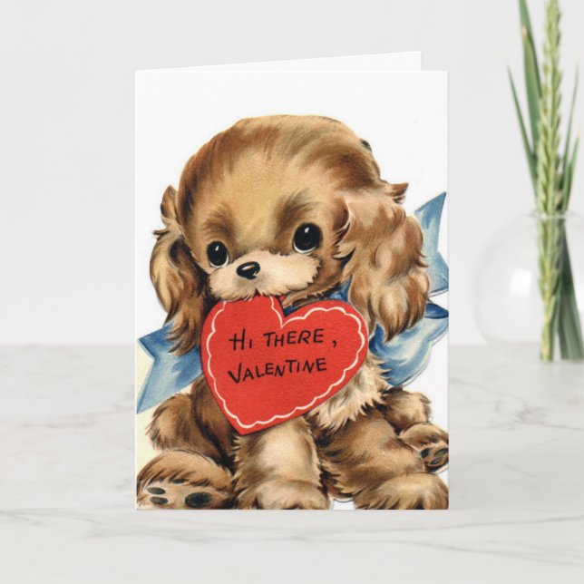 Cute Puppy med Red Heart Valentine Day Card Helgkort (Framsida)