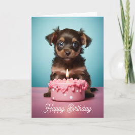 Cute Puppy med Rosa Cake Hund Birth Kort
