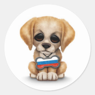 Cute Puppy med rysk Hund Märkre, vit Runt Klistermärke
