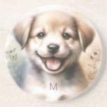 Cute Puppy Monogram Underlägg<br><div class="desc">Premium underlägg med ditt monogram. Späd valp med  och blommigt. Använda mallen för att lägga till önskad ursprunglig mall.</div>