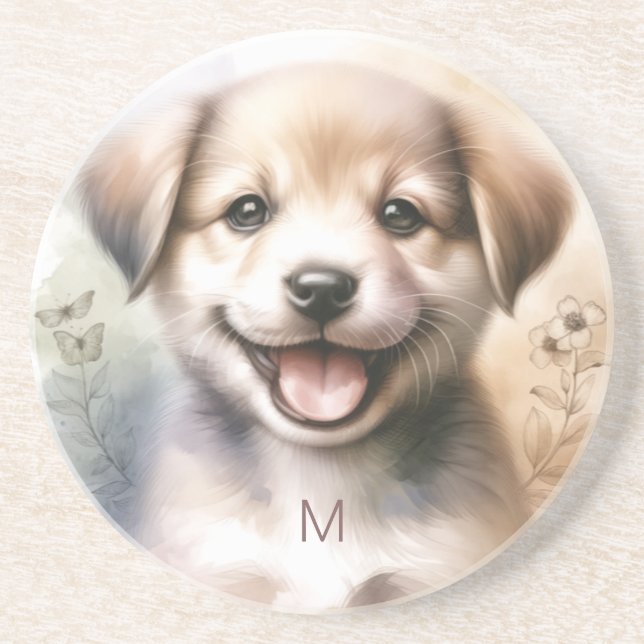 Cute Puppy Monogram Underlägg (Framsidan)