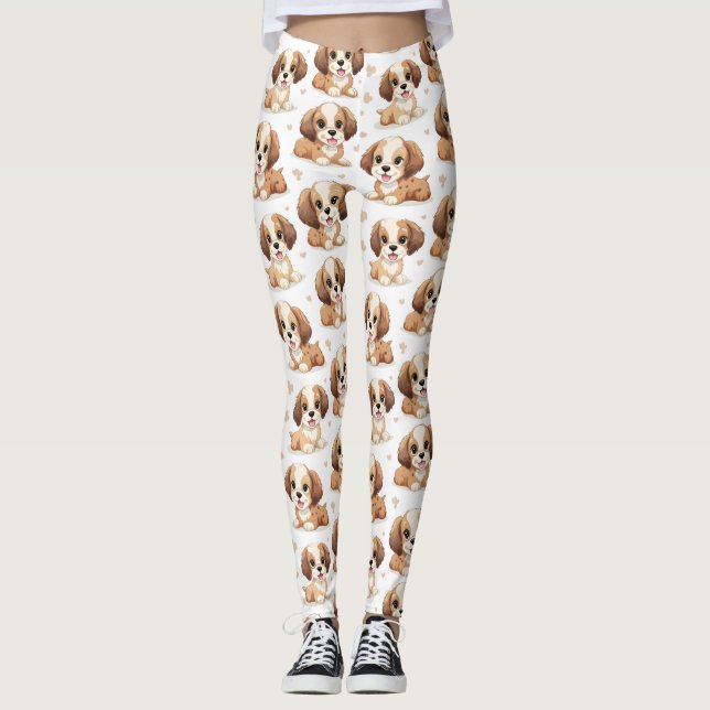 Cute Puppy Mönster Leggings (Framsida)