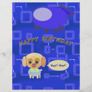 Cute Puppy och Blue Spaceship Birthday Letterhead Brevhuvud