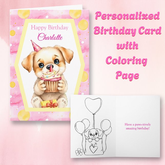Cute Puppy och Cupcoa Personlig Grattis på födelse Kort (Skapare uppladdad)