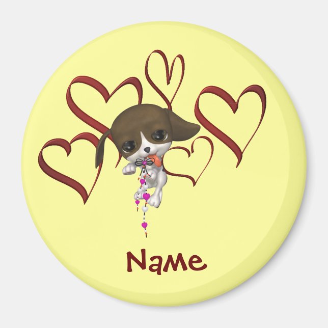 Cute Puppy och Hearts Namn Magnet (Framsidan)
