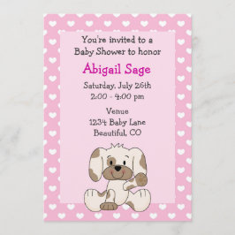 Cute Puppy och Hearts på Rosa Girl Girl Girl Baby  Inbjudningar