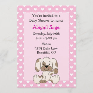 Cute Puppy och Hearts på Rosa Girl Girl Girl Baby  Inbjudningar