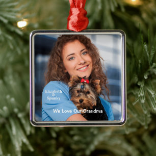 Cute Puppy och jag Kärlek, farmor Familjen Persona Julgransprydnad Metall