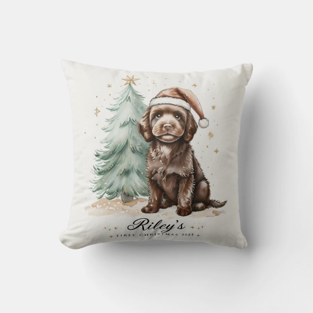 Cute Puppy och Julgran cushion Kudde (Framsida)