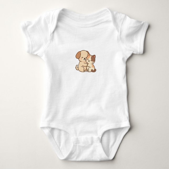 Cute Puppy och Kitten Baby Bodykostym T Shirt (Framsida)