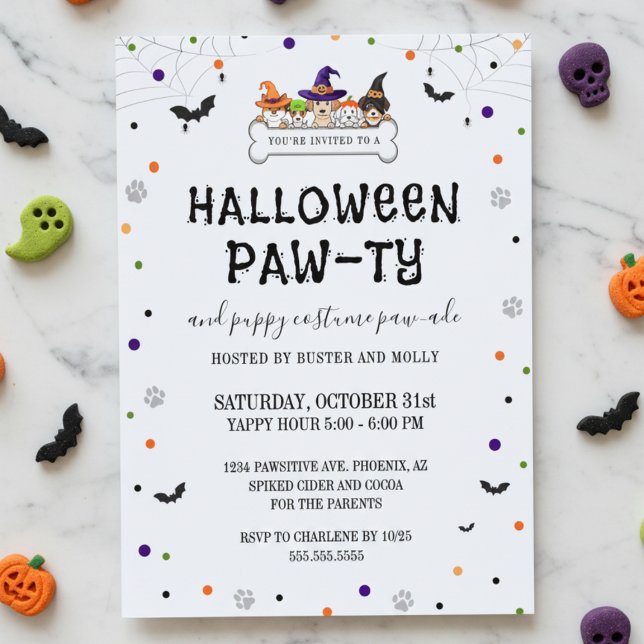Cute Puppy Parade Halloween Dog Pawty Inbjudningar (cute dog party halloween costume parade for puppy invitations)