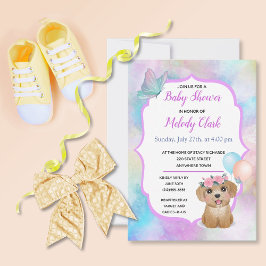Cute Puppy Pastel Watercolor Baby Shower Inbjudan