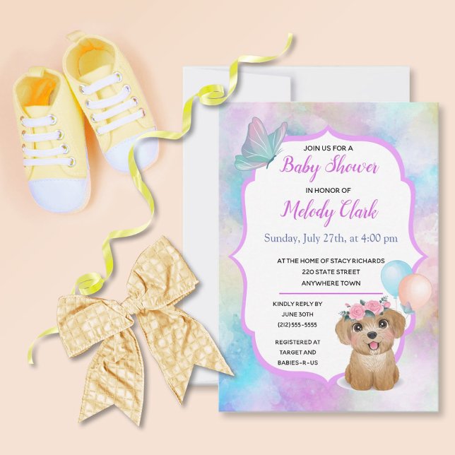 Cute Puppy Pastel Watercolor Baby Shower Inbjudan (Skapare uppladdad)