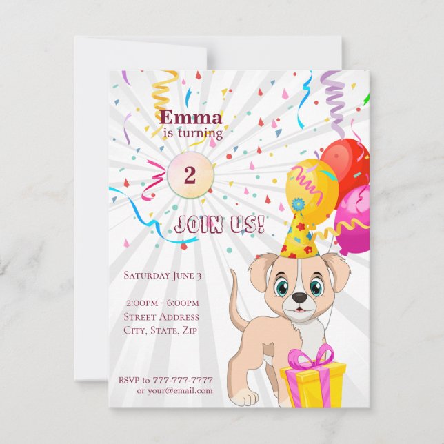 Cute Puppy Personlig Birthday Girl Inbjudningar (Framsida)