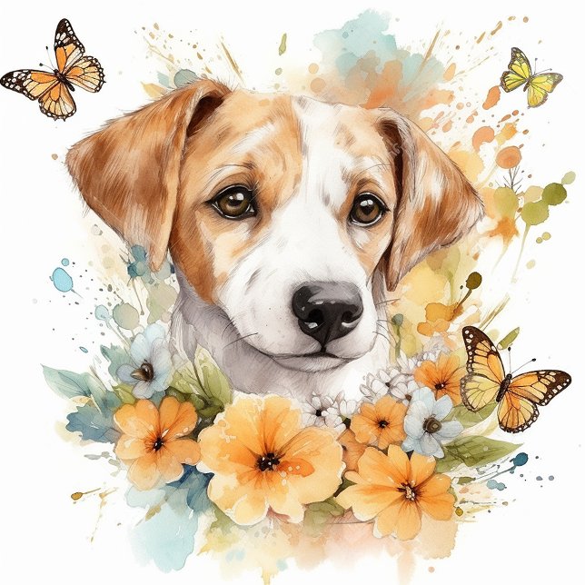 Cute Puppy-Personlig, vattenfärg Kudde (Skapare uppladdad)