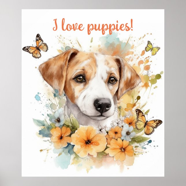 Cute Puppy-Personlig, vattenfärg Poster (Framsidan)