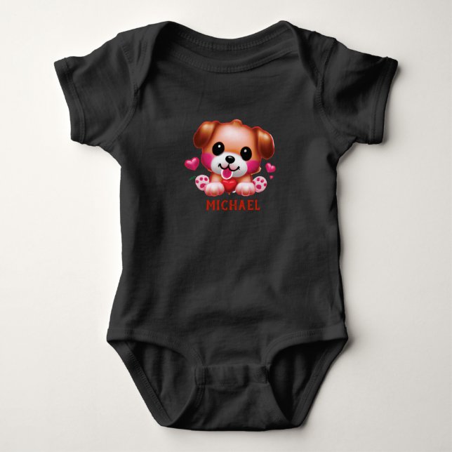 Cute Puppy Pojke Personlig Valentine T Shirt (Framsida)
